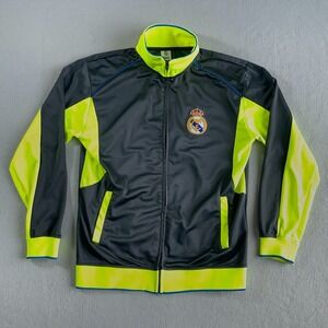 Real Madrid Track Jacket Classic Soccer Men L Neon Gray Full Zip Training Futbol